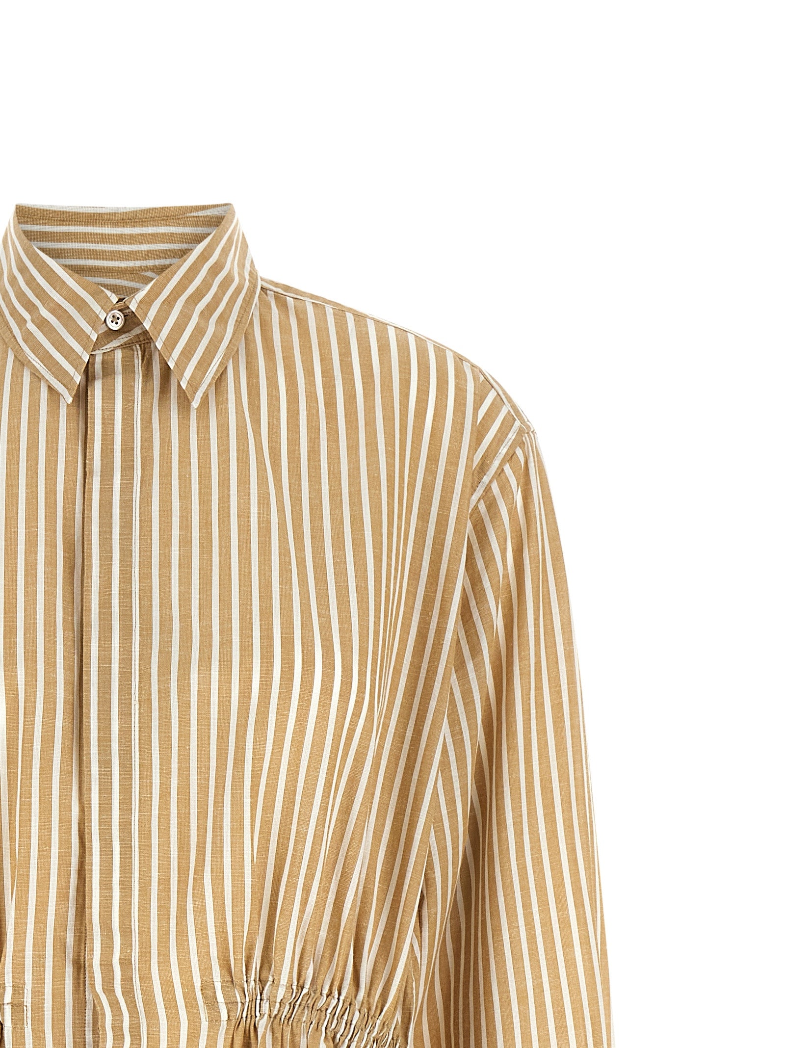 Robe midi beige en coton de Polo Ralph Lauren, élégante avec coupe fluide et détails classiques, vue de face.