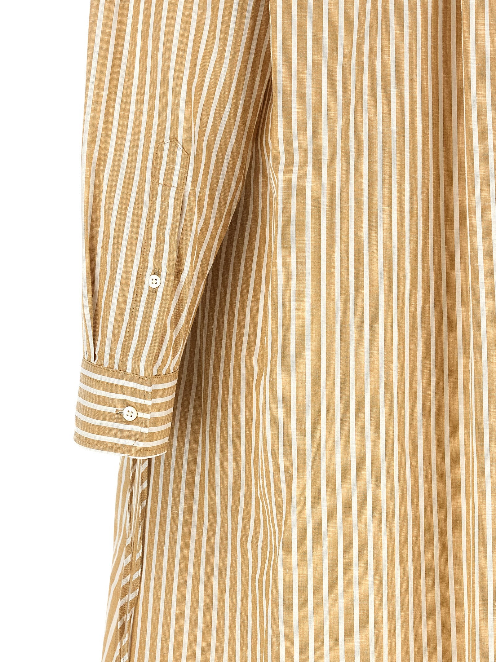 Robe midi beige en coton de Polo Ralph Lauren, élégante et décontractée, avec coupe fluide et détails classiques.