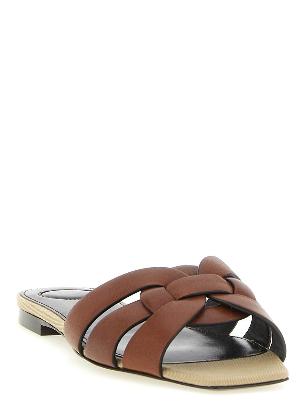 Sandales Saint Laurent en cuir de veau marron, style élégant avec semelle en cuir, pour un look sophistiqué.