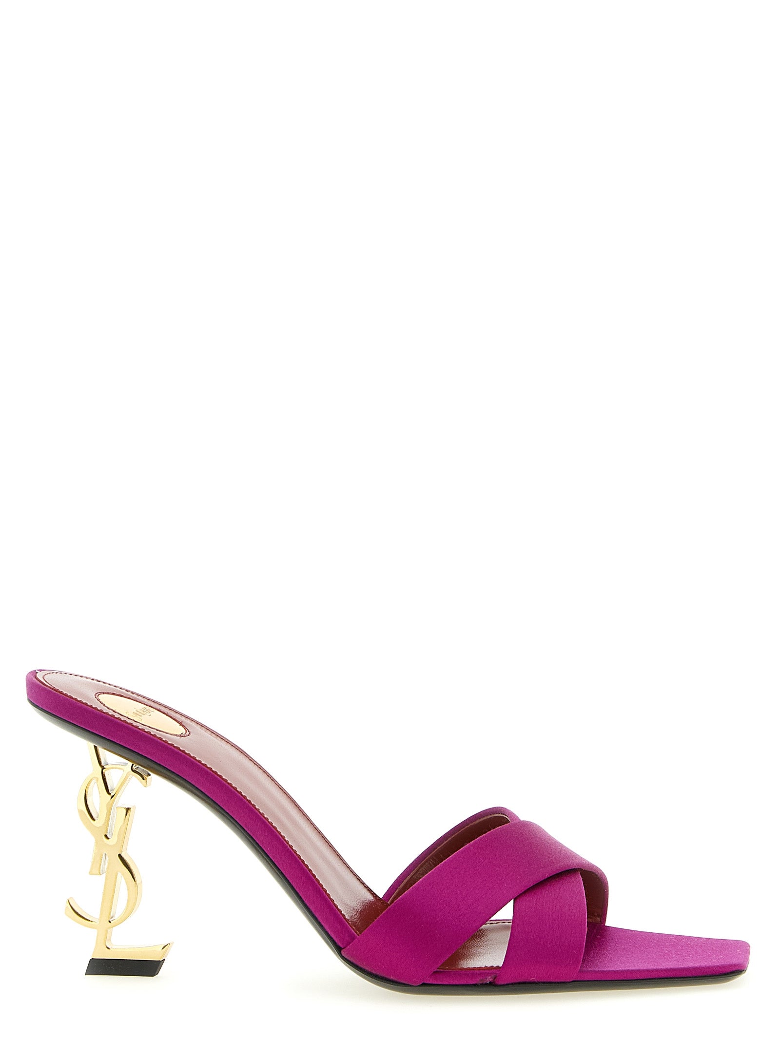 Sandales à talons stilettos en viscose fuchsia de Saint Laurent, présentant un design élégant et coloré.