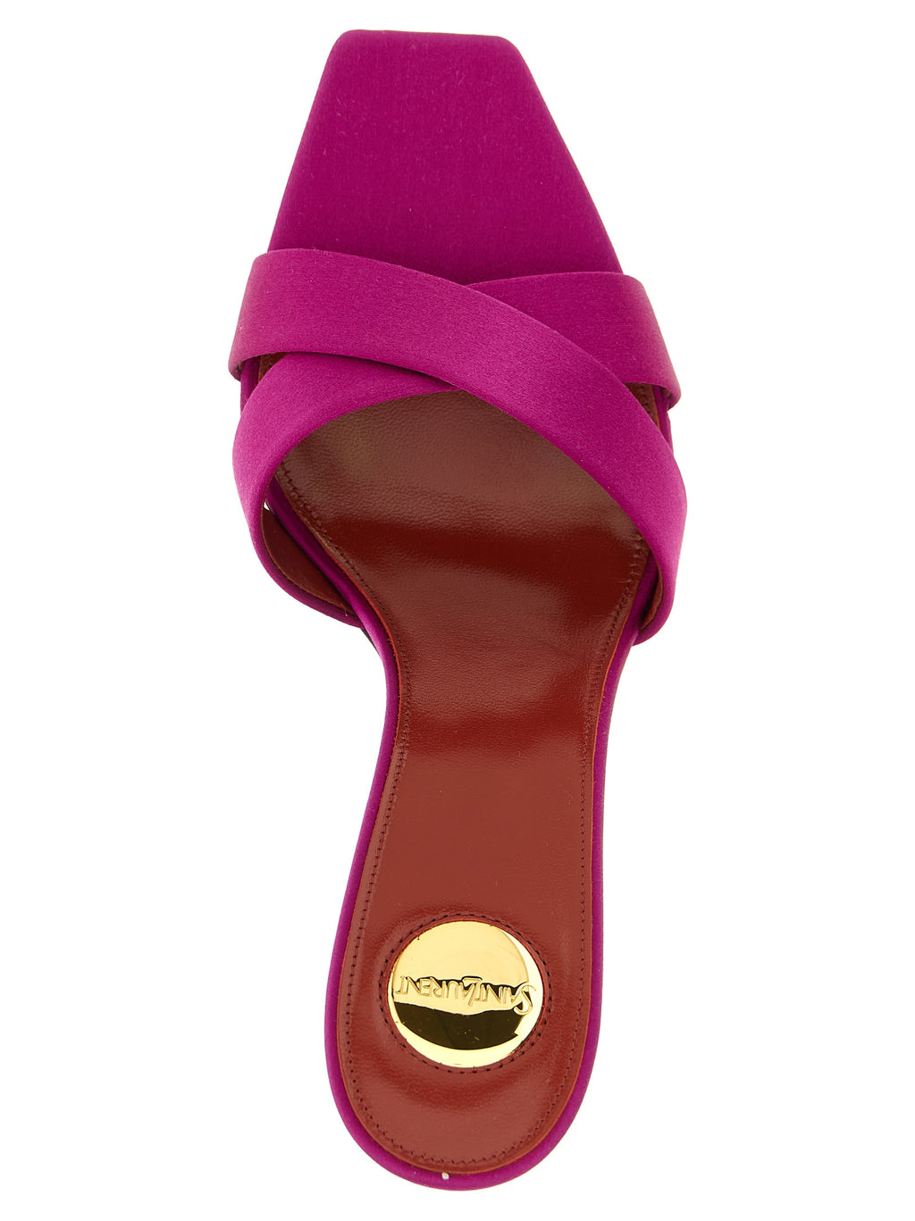Sandales à talons stilettos en viscose fuchsia de Saint Laurent, avec design élégant et bride fine.
