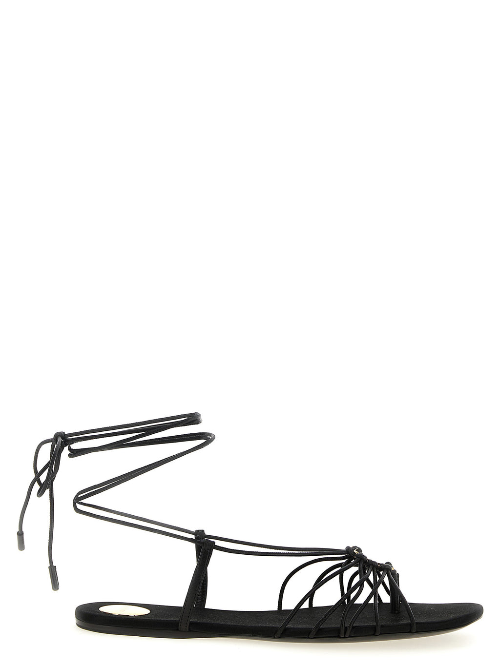 Sandales plates en cuir d'agneau noir de Saint Laurent, élégantes et confortables, pour un style sophistiqué.