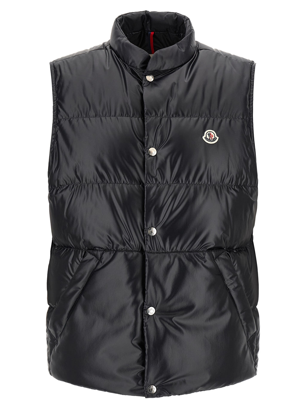 Veste sans manches en polyester bleu Moncler, légère et élégante, avec fermeture éclair et col montant.