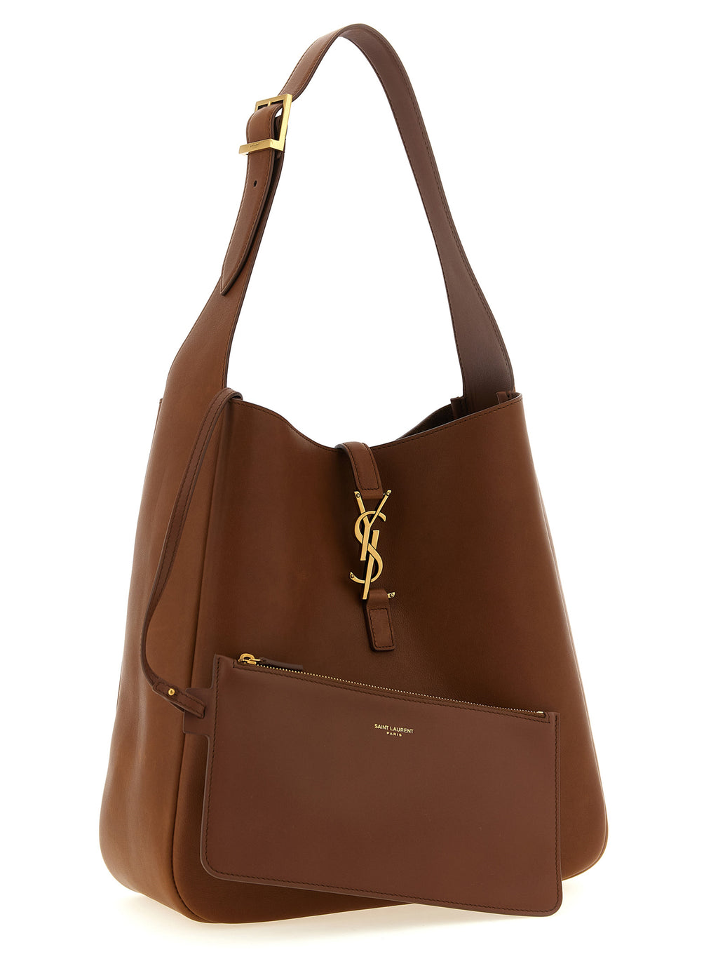 Sac à bandoulière en cuir de veau marron de Saint Laurent, élégant et sophistiqué, avec bandoulière réglable et détails raffinés.