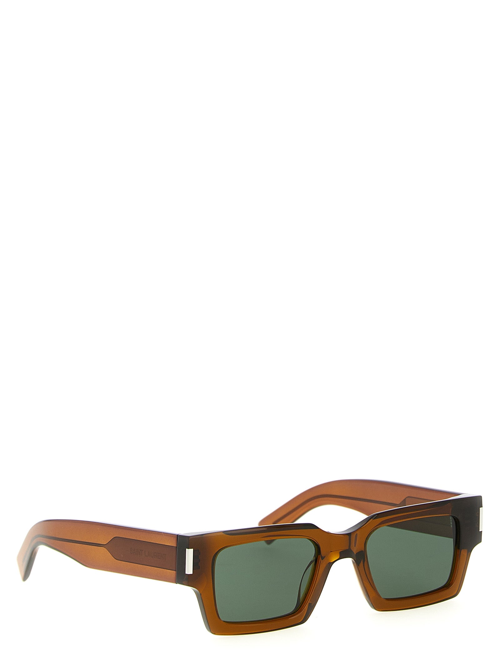 Lunettes de soleil marron en acétate de la marque Saint Laurent, style élégant et moderne, vue de face.