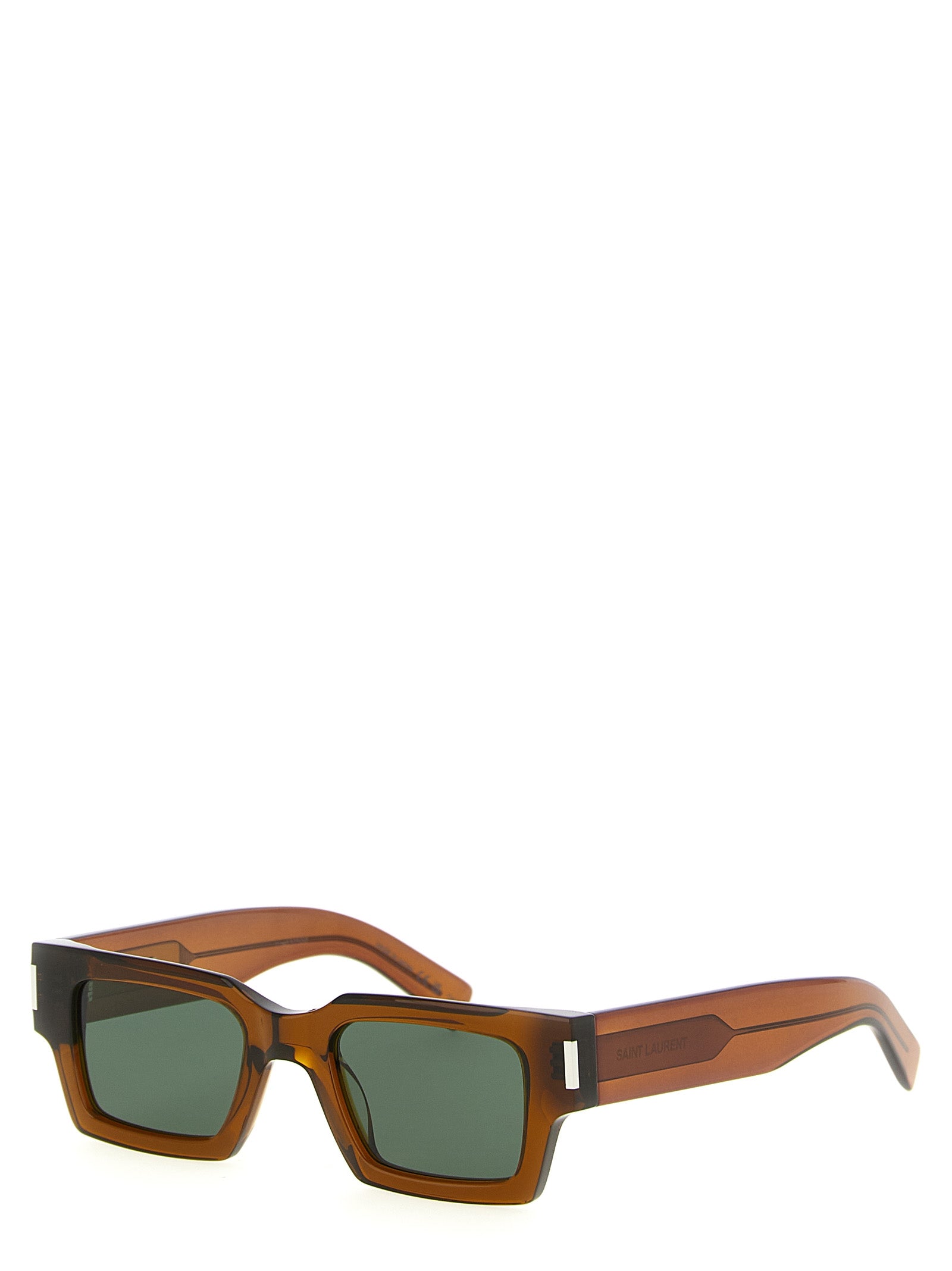 Lunettes de soleil marron en acétate de la marque Saint Laurent, style élégant et moderne, vue de face.