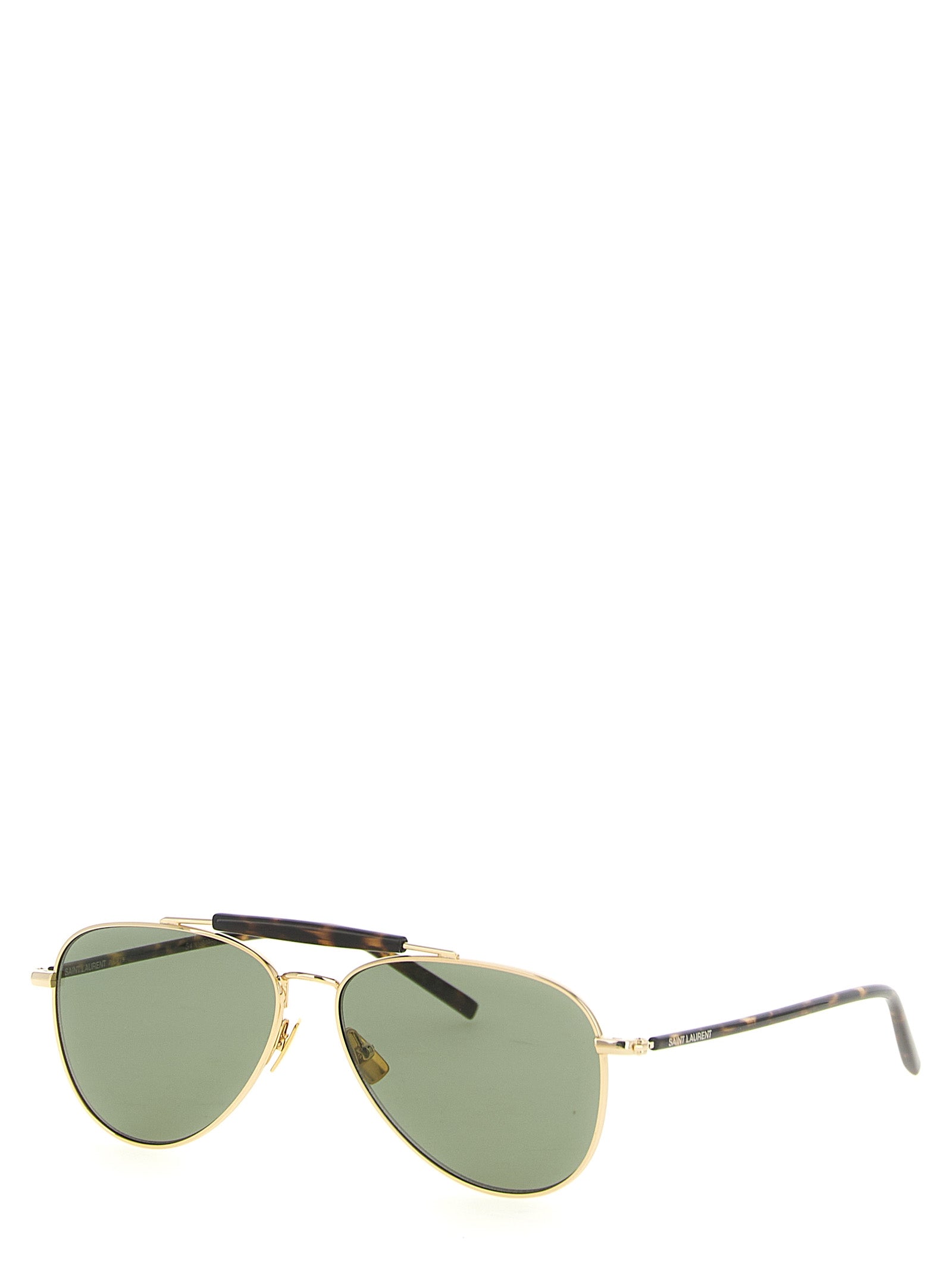 Lunettes de soleil Saint Laurent en acétate multicolore avec monture élégante et branches larges, style sophistiqué et moderne.