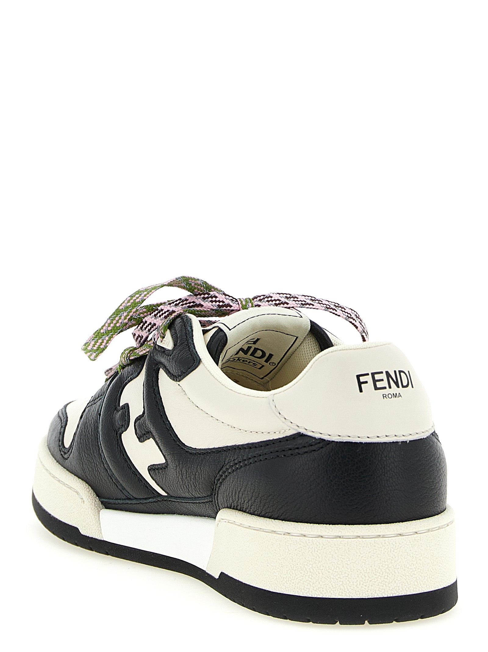 Chaussures de sport Fendi en cuir bicolore pour homme, baskets athlétiques élégantes avec semelle blanche.