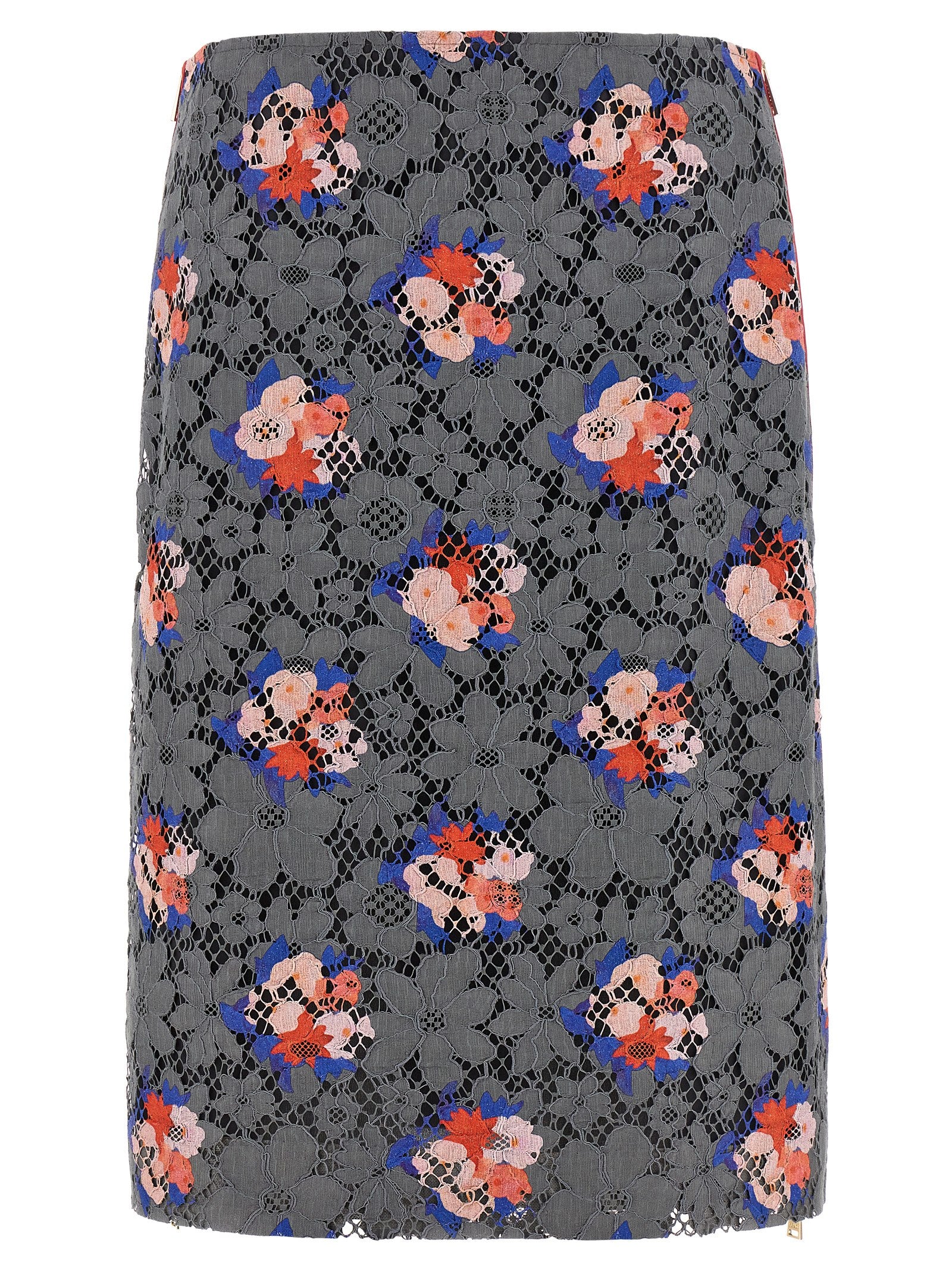 Jupe midi grise en coton de Fendi, vue de face, avec détails de couture visibles, portée élégante et moderne.