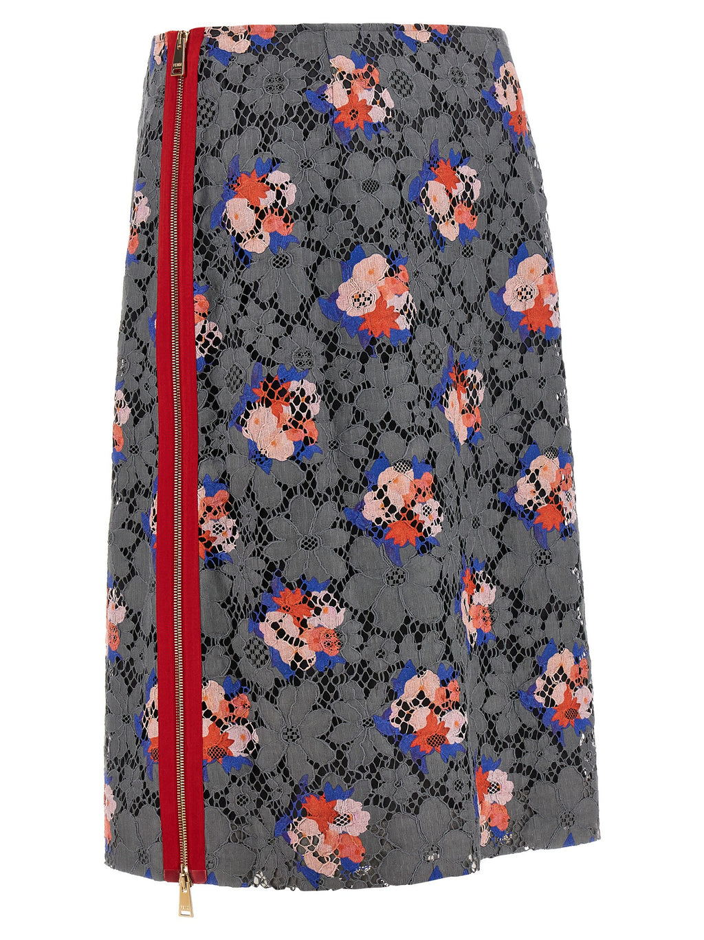 Jupe midi en coton gris de Fendi, vue de face, avec coupe élégante et détails modernes, idéale pour un style sophistiqué.