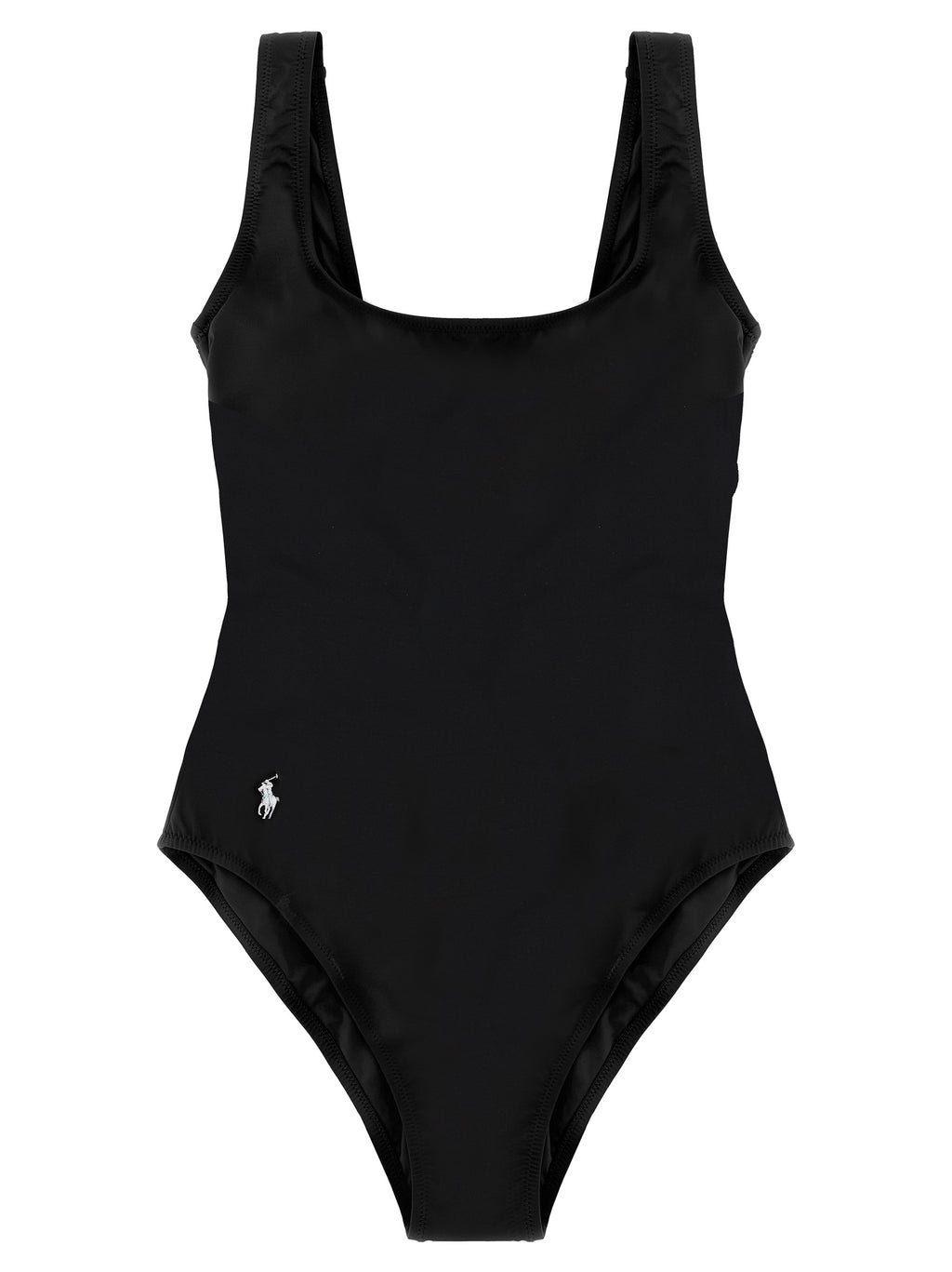 Maillot de bain une pièce en nylon noir Polo Ralph Lauren, coupe ajustée et style élégant pour la plage ou la piscine.