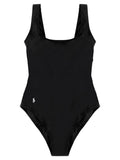 Maillot de bain une pièce en nylon noir Polo Ralph Lauren, coupe ajustée et style élégant pour la plage ou la piscine.