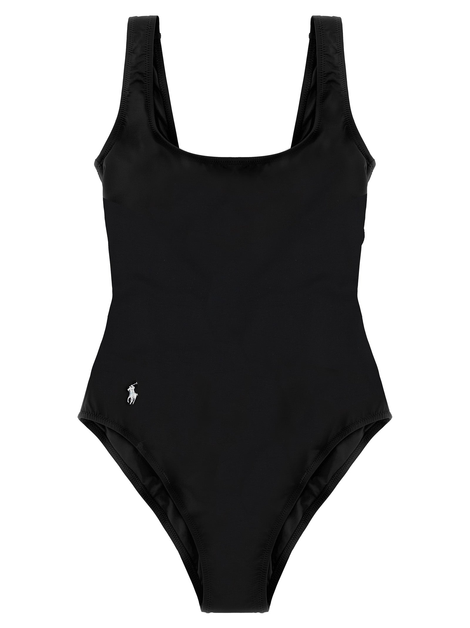 Maillot de bain une pièce en nylon noir Polo Ralph Lauren, coupe ajustée et style élégant pour la plage ou la piscine.