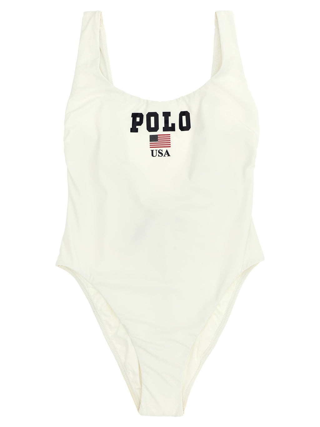 Maillot de bain une pièce en nylon blanc Polo Ralph Lauren, élégant et confortable, avec logo discret visible sur le devant.