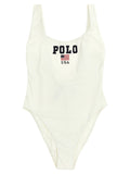 Maillot de bain une pièce en nylon blanc Polo Ralph Lauren, élégant et confortable, avec logo discret visible sur le devant.