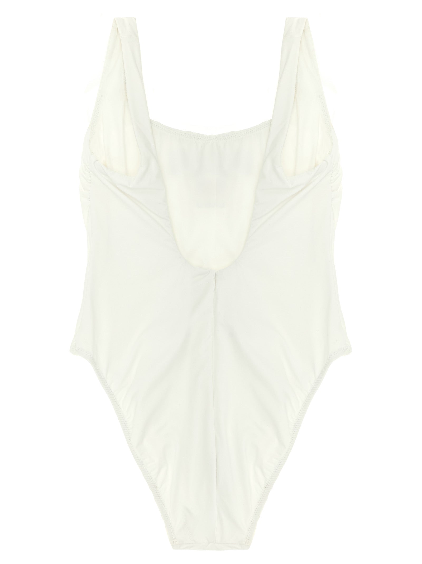 Maillot de bain une pièce en nylon blanc Polo Ralph Lauren, style élégant avec logo sur la poitrine et bretelles ajustables.