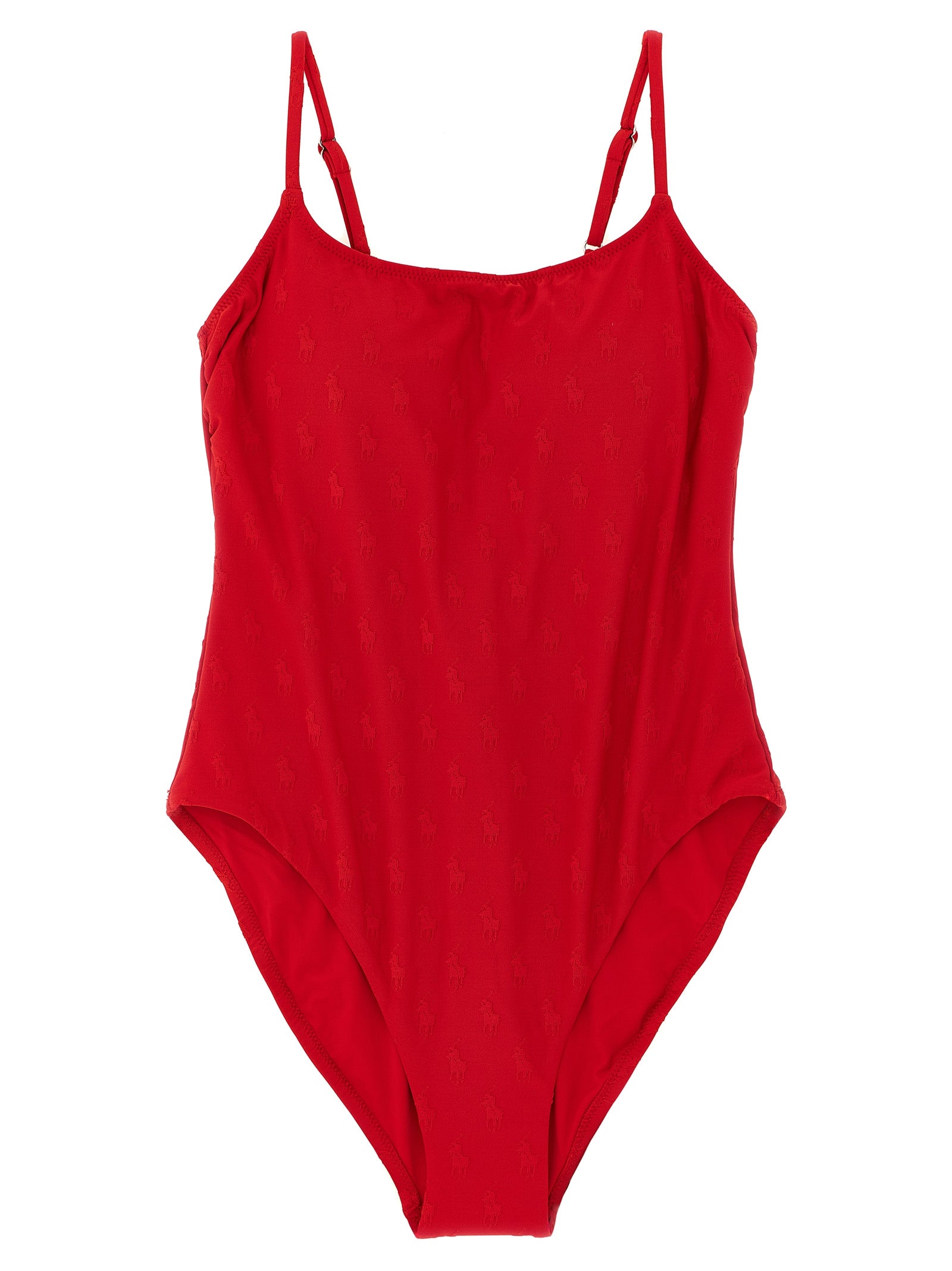 Maillot de bain une pièce Ralph Lauren en polyester recyclé multicolore, avec design coloré et logo Polo visible.