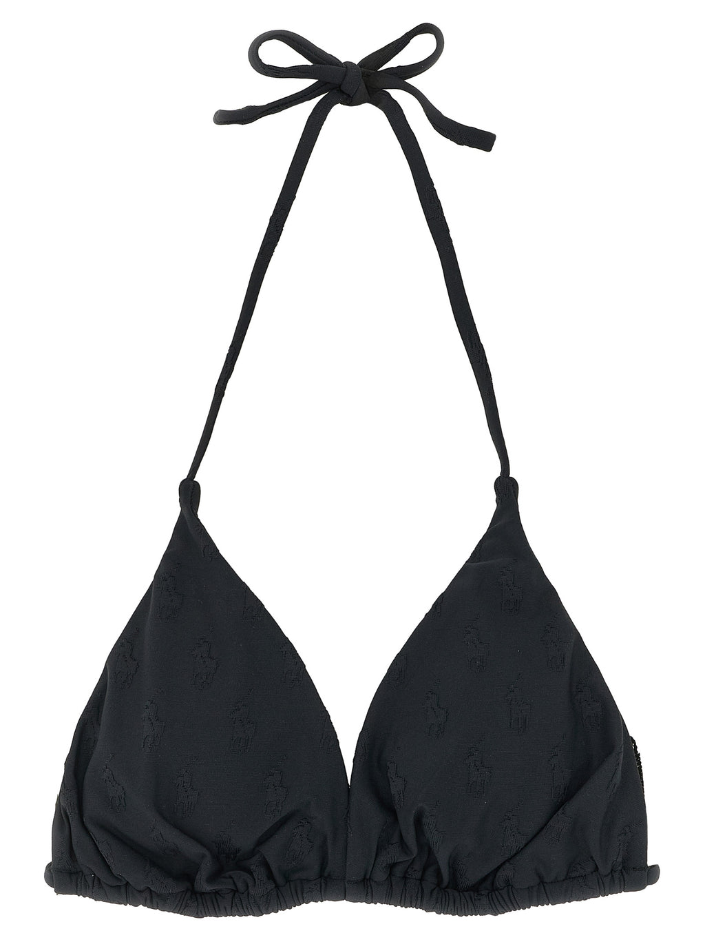 Maillot de bain bikini Ralph Lauren noir en polyester recyclé, avec détails élégants et logo Polo Ralph Lauren visible.