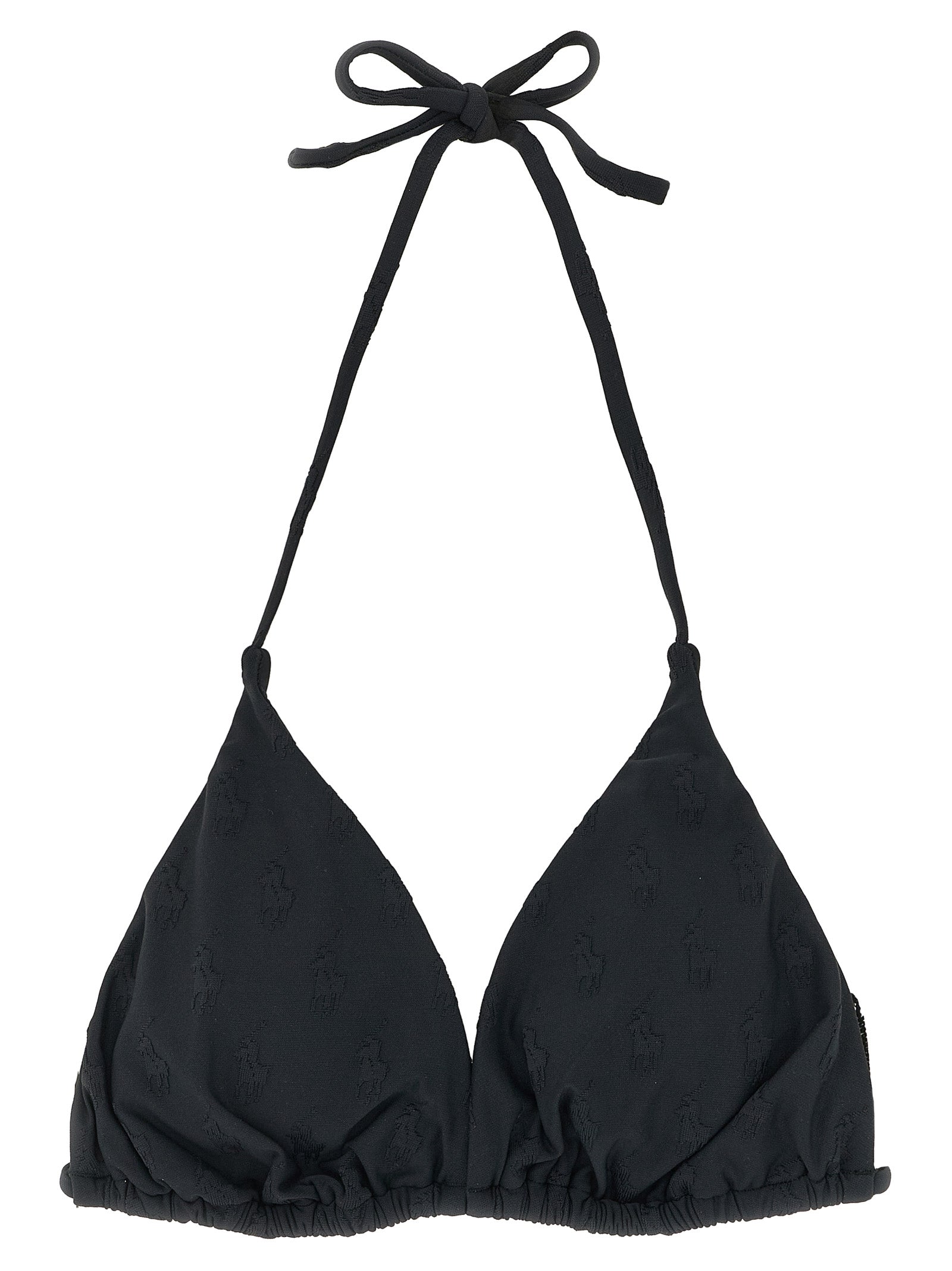 Maillot de bain bikini Ralph Lauren noir en polyester recyclé, avec détails élégants et logo Polo Ralph Lauren visible.