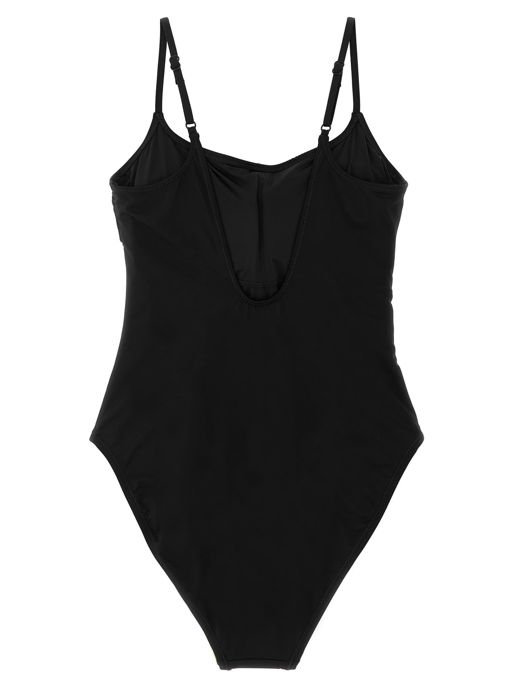 Maillot de bain une pièce en nylon noir Polo Ralph Lauren avec logo discret, porté par un mannequin sur fond blanc.