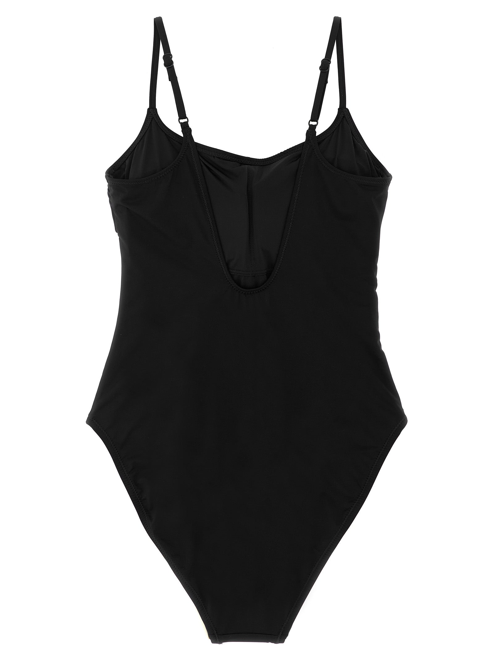 Maillot de bain une pièce en nylon noir Polo Ralph Lauren avec logo discret, porté par un mannequin sur fond blanc.