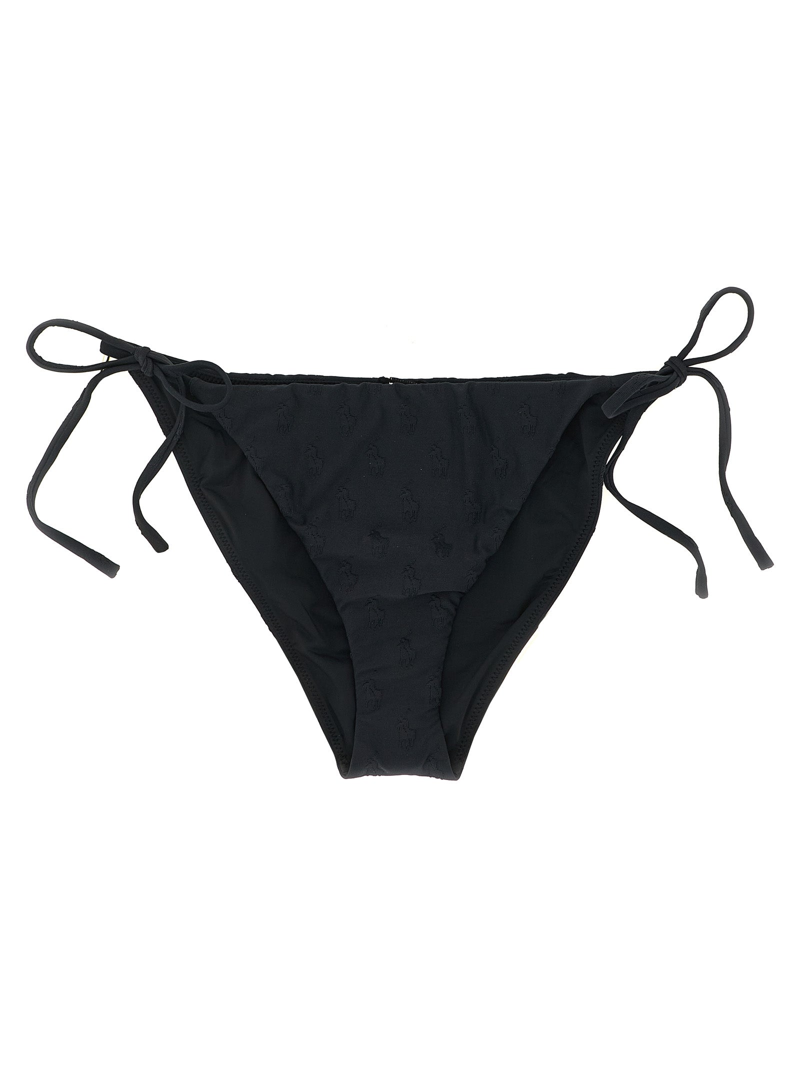 Maillot de bain bikini Ralph Lauren en polyester recyclé noir, avec détails élégants et logo Polo Ralph Lauren visible.