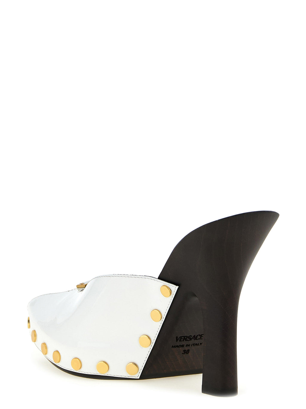 Escarpins à talons hauts en cuir bicolore Versace, style élégant et sophistiqué, avec finition soignée et détails modernes.