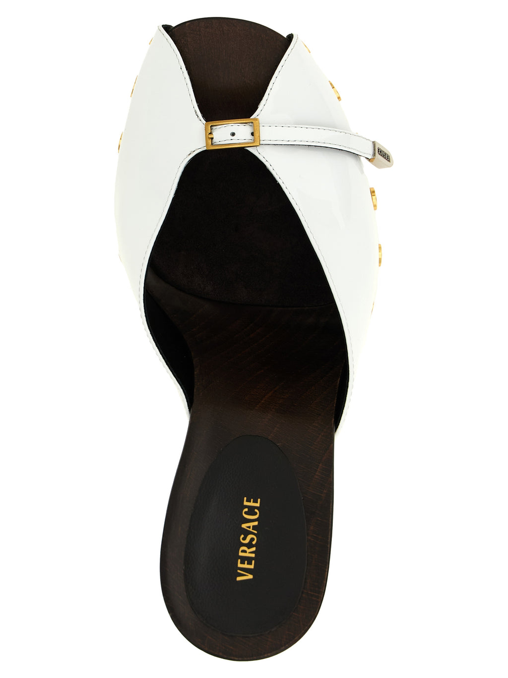 Escarpins à talons hauts en cuir bicolore Versace, élégants et sophistiqués, avec finition soignée.