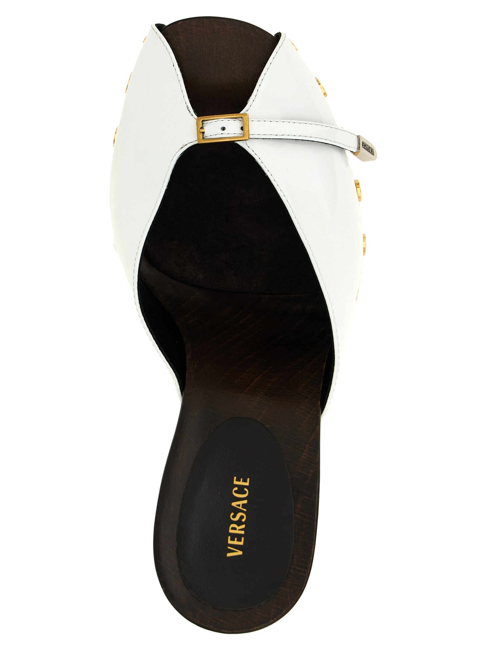 Escarpins à talons hauts en cuir bicolore Versace, élégants et sophistiqués, avec finition soignée.