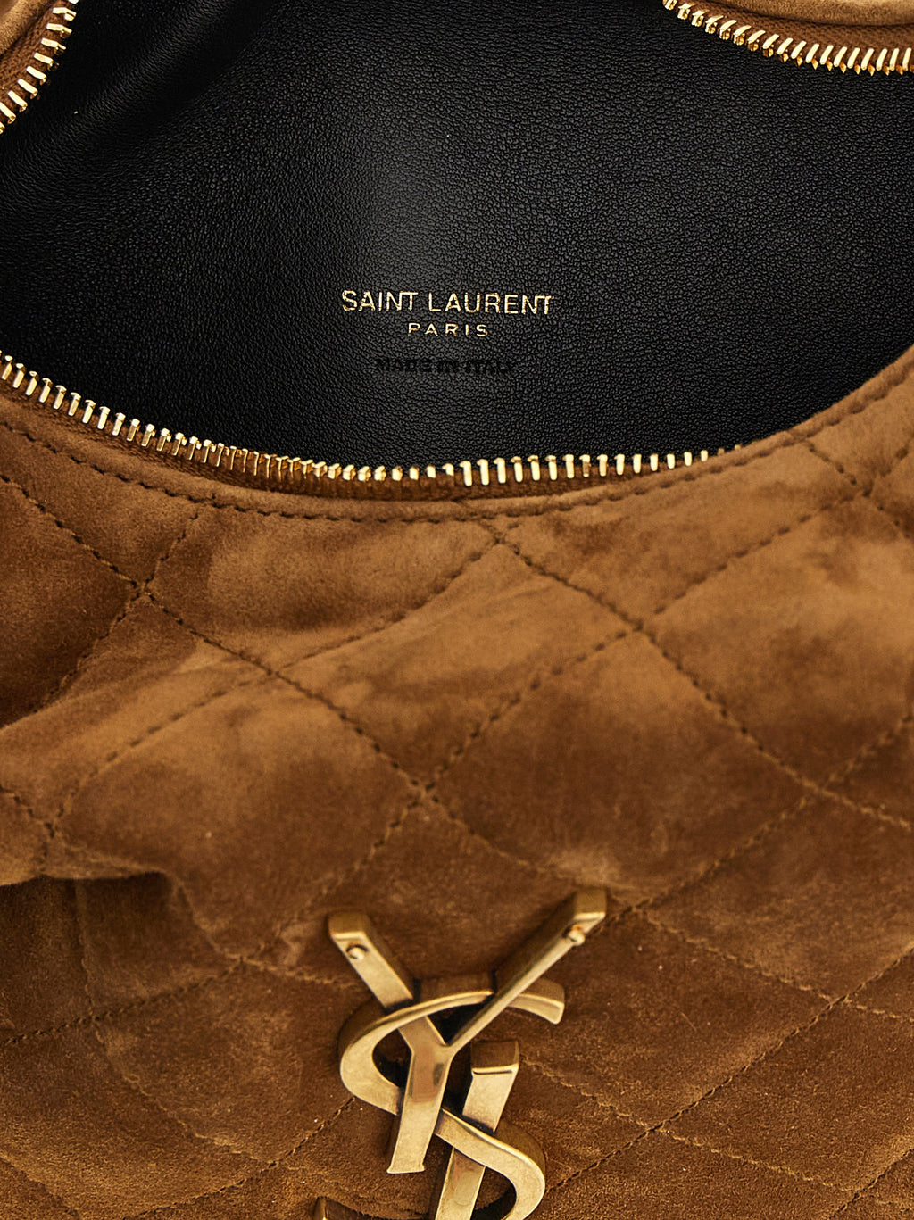 Sac à main en cuir de veau marron de Saint Laurent, élégant et sophistiqué, avec détails de finition raffinés.