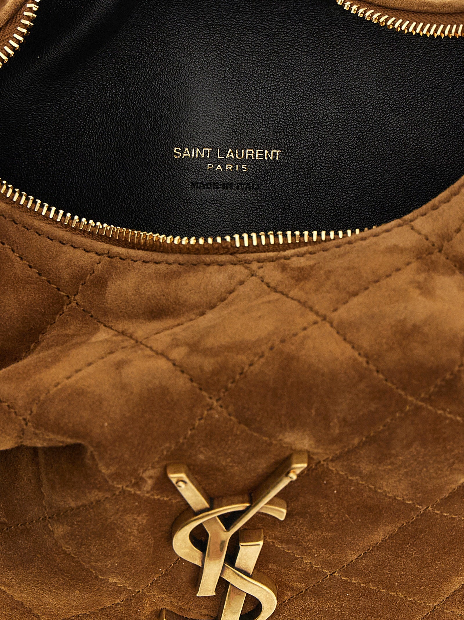 Sac à main en cuir de veau marron de Saint Laurent, élégant et sophistiqué, avec détails de finition raffinés.