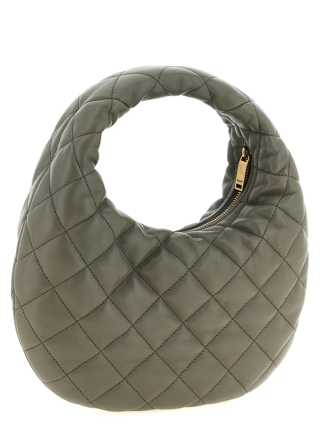 Sac à main en cuir d'agneau gris de Saint Laurent, avec détails élégants et finition luxueuse.