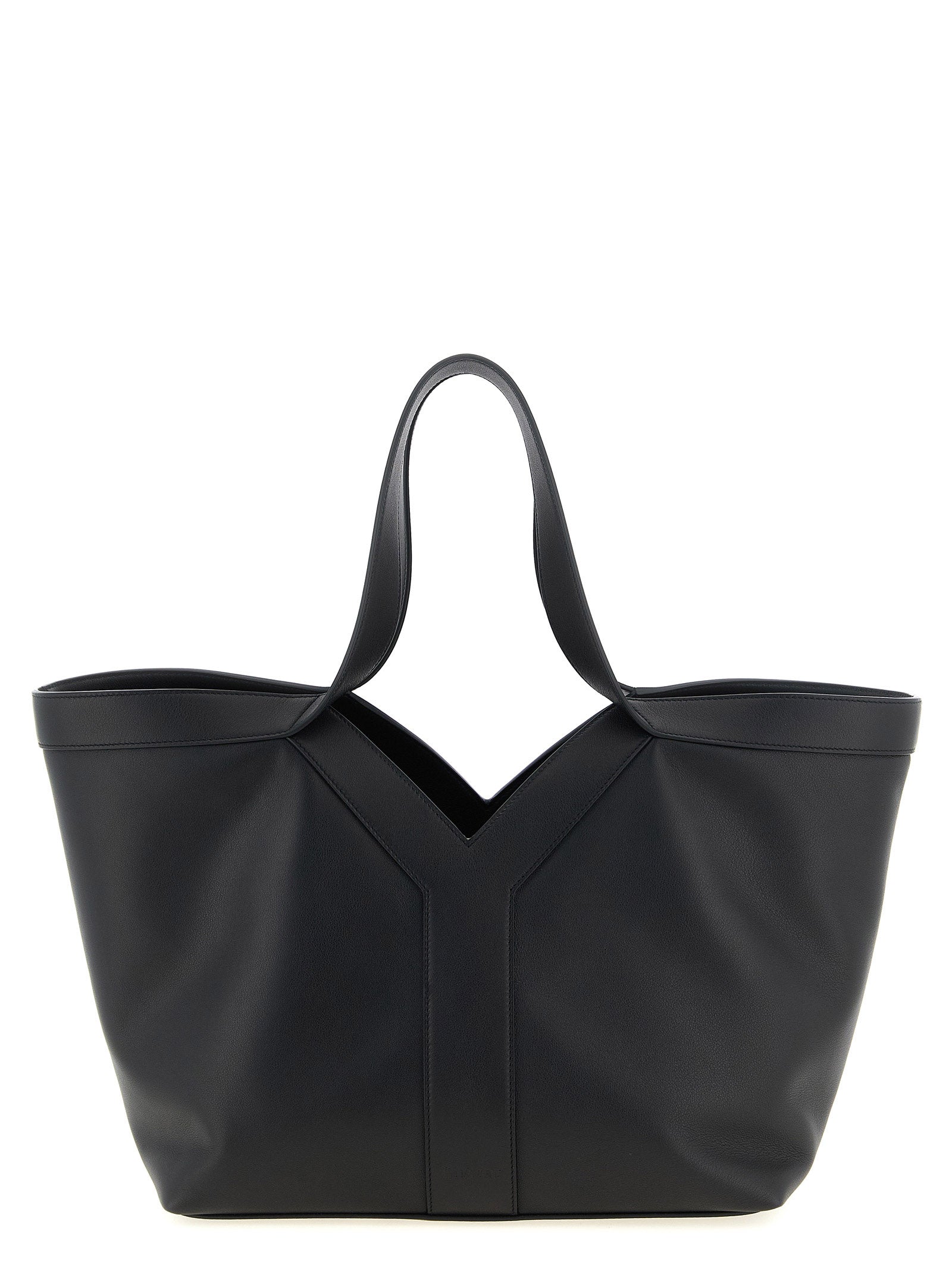 Sac cabas en cuir de veau noir Saint Laurent, élégant et spacieux avec poignées robustes et détails sophistiqués.