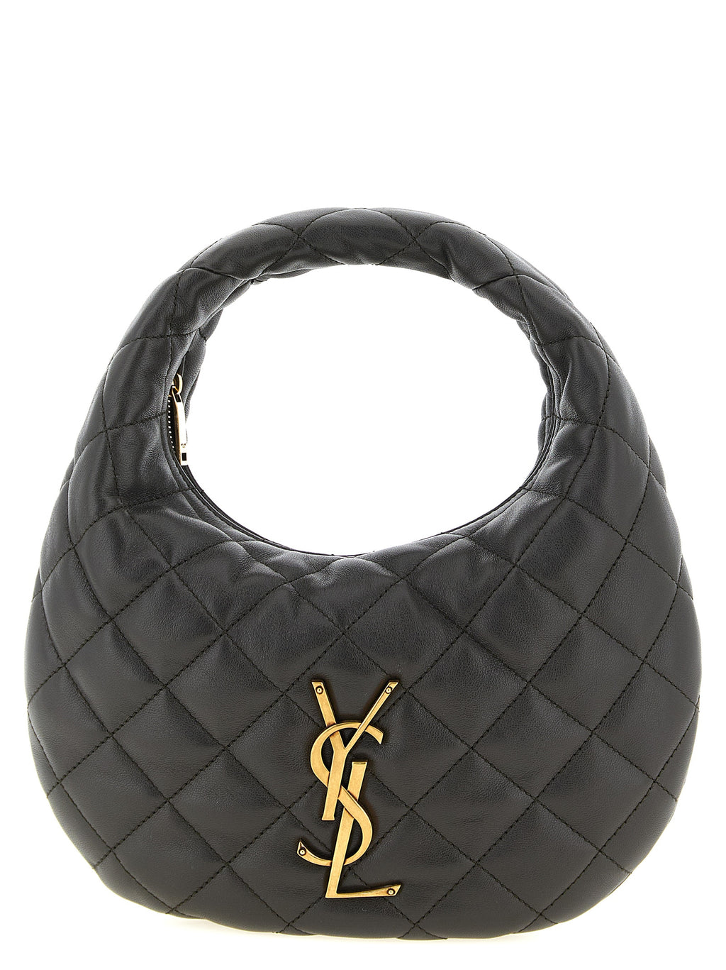 Sac à main Saint Laurent en cuir d'agneau brun, élégant et sophistiqué avec détails de finition raffinés.