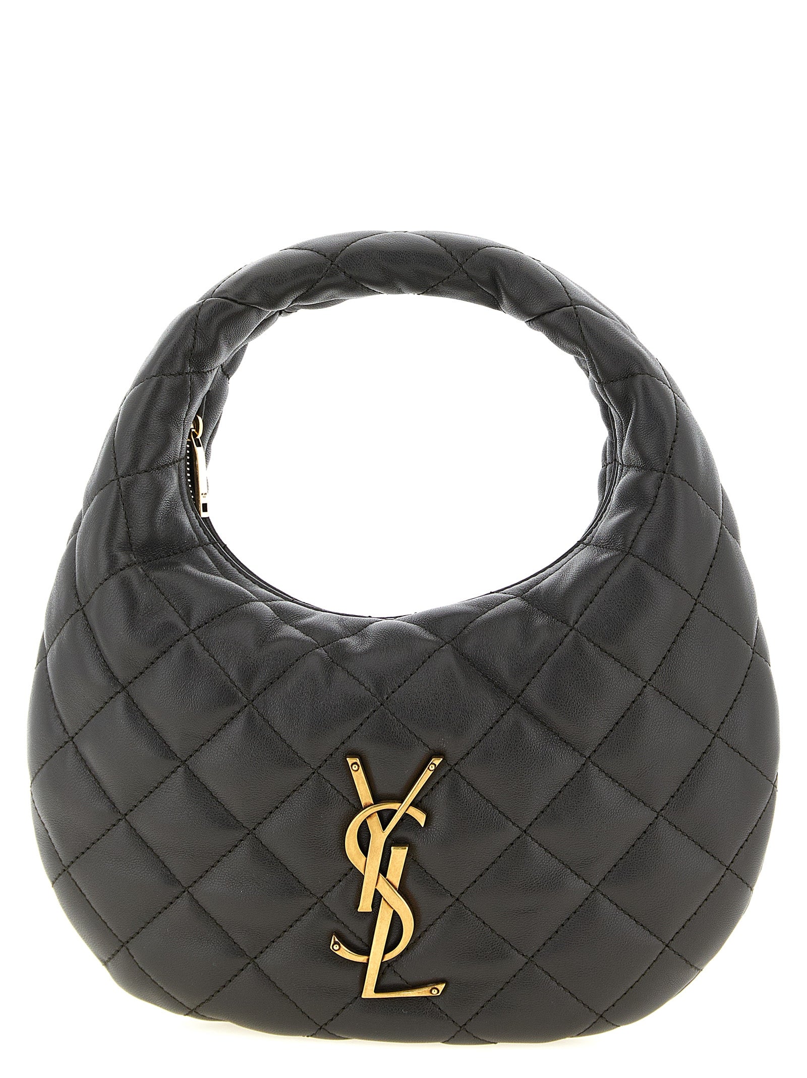 Sac à main Saint Laurent en cuir d'agneau brun, élégant et sophistiqué avec détails de finition raffinés.