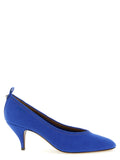 Chaussures à talons moyens en coton bleu de Versace, élégantes et modernes, avec un design sophistiqué et une finition de qualité.