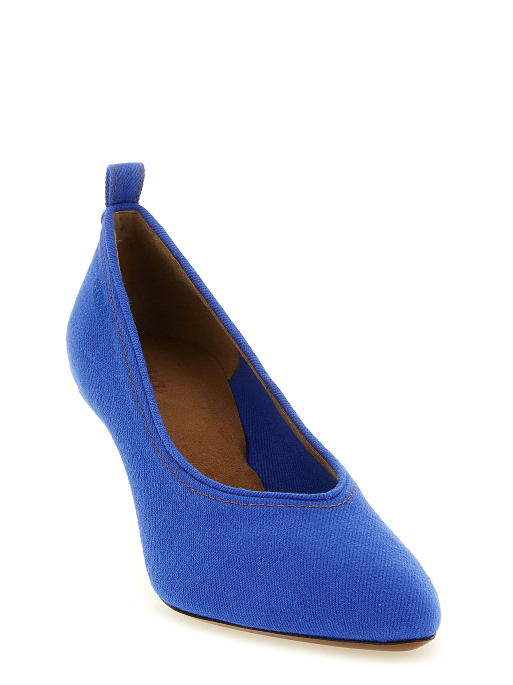 Escarpins bleu en coton avec talon moyen de la marque Versace, élégants et confortables pour femmes.