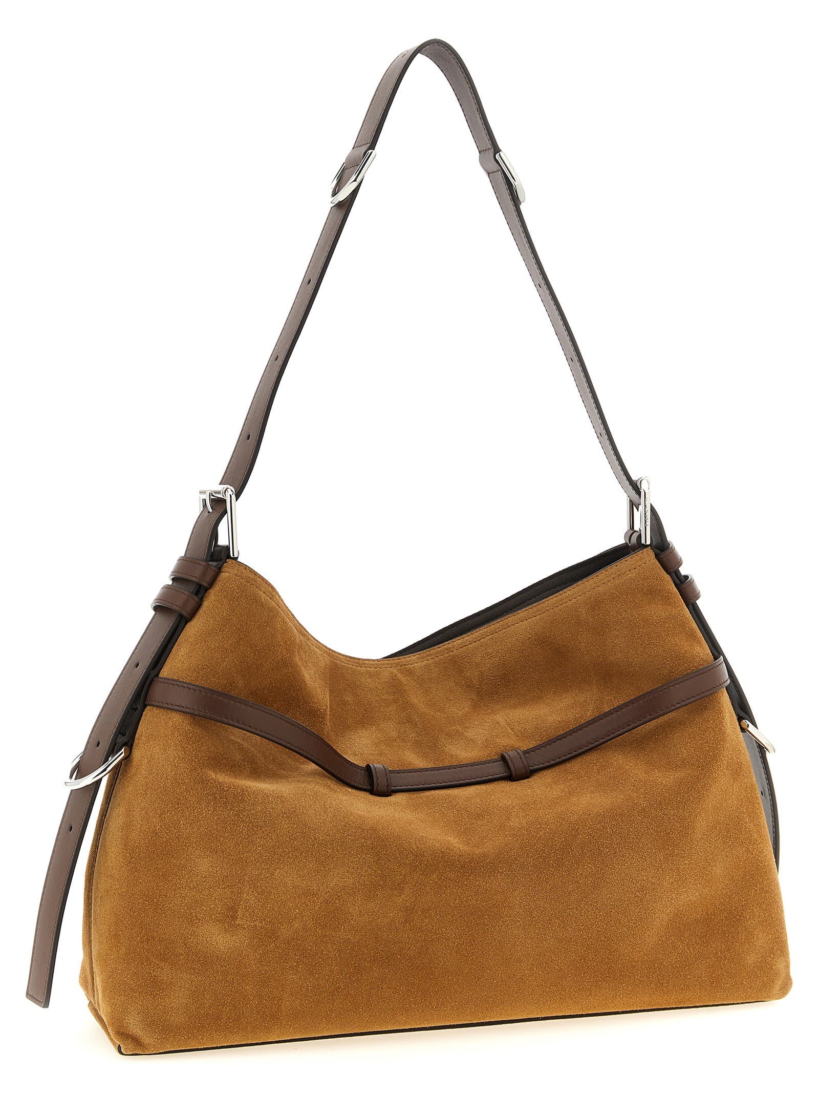Sac à épaule Givenchy en cuir de veau marron, style élégant avec détails sophistiqués visible sur l'image.