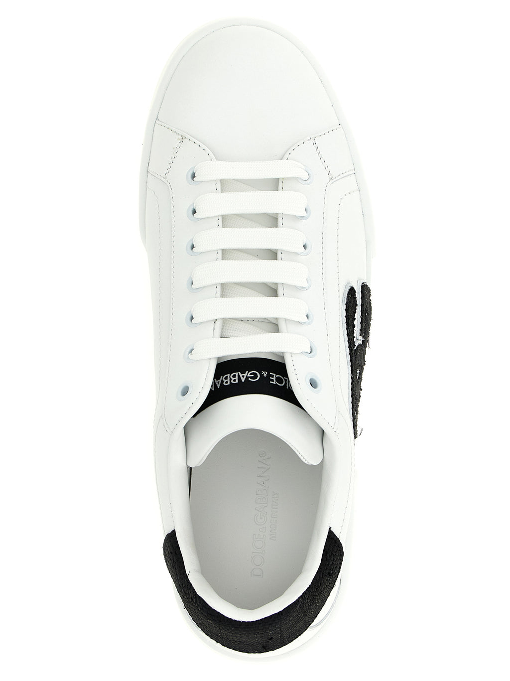 Sneakers basses en cuir bicolore Dolce & Gabbana, chaussures de sport élégantes pour homme, détails en cuir et semelle blanche.