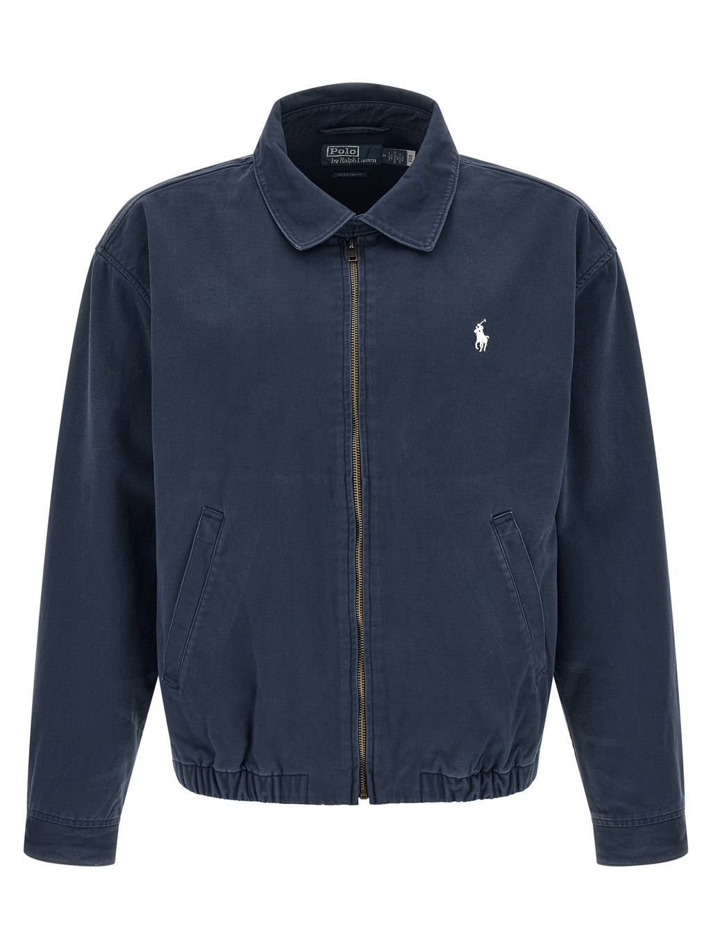 Veste longue en coton bleu de Polo Ralph Lauren, style classique et élégante, visible sur un mannequin.