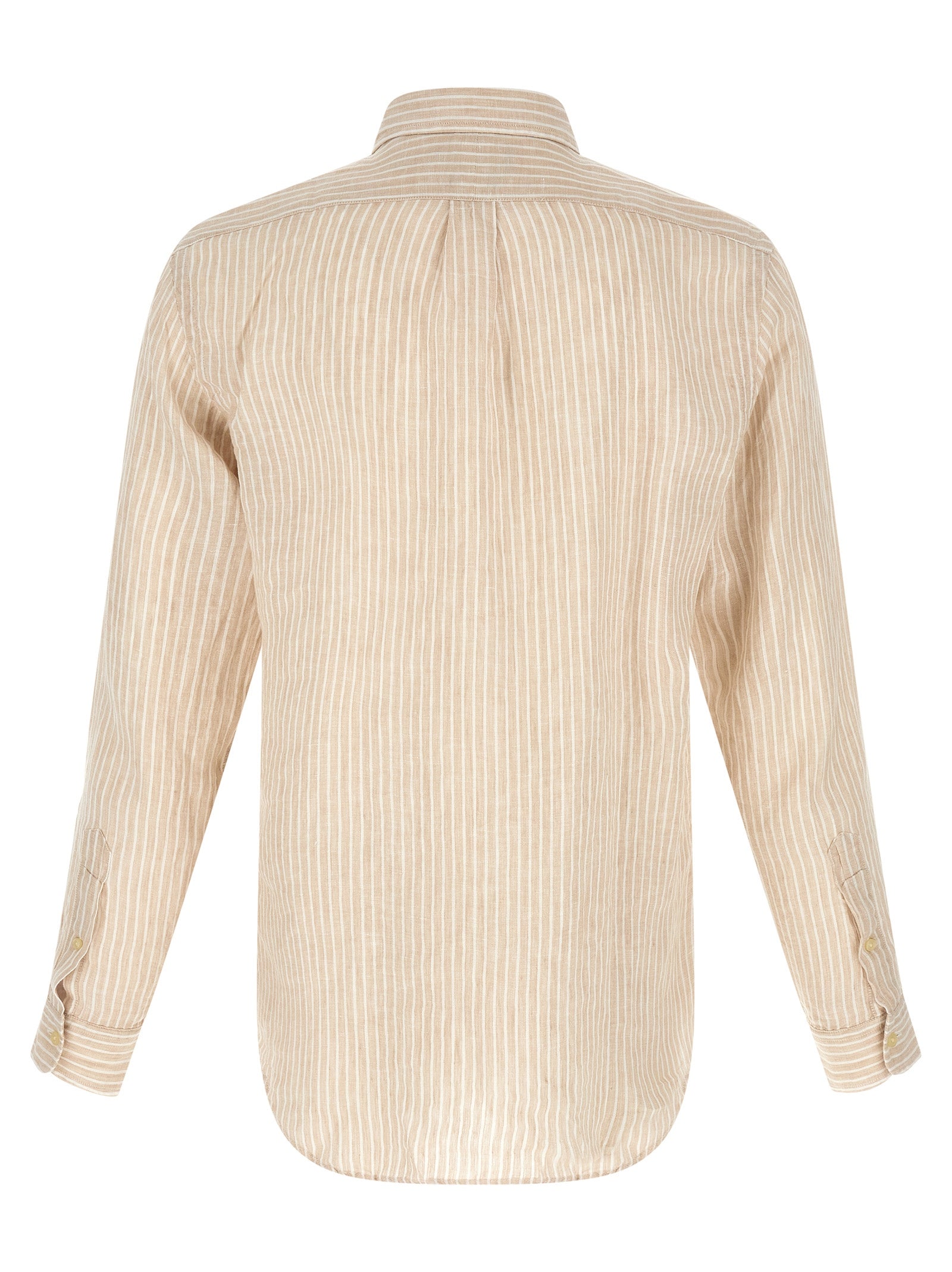 Chemise en lin beige Polo Ralph Lauren, coupe classique avec col et manches longues, idéale pour un style élégant et décontracté.