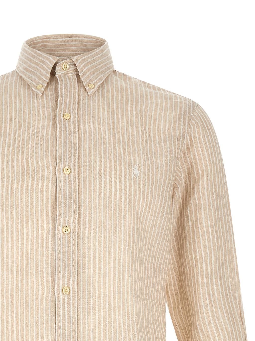 Blouse en lin beige de Polo Ralph Lauren, coupe décontractée, avec col classique et manches longues, pour un style élégant et confortable.