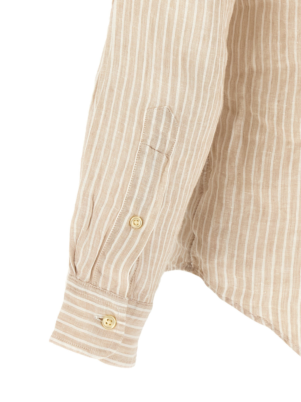 Chemisier beige en lin Polo Ralph Lauren avec col classique et manches longues, vue de face.