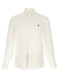Chemise en lin blanche Polo Ralph Lauren, vue frontale, détails du col et des manches visibles, élégante et légère.