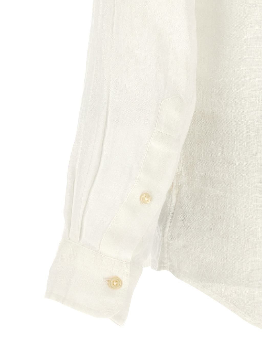 Chemise en lin blanche Polo Ralph Lauren avec col et manches longues, illustration du style élégant et décontracté.