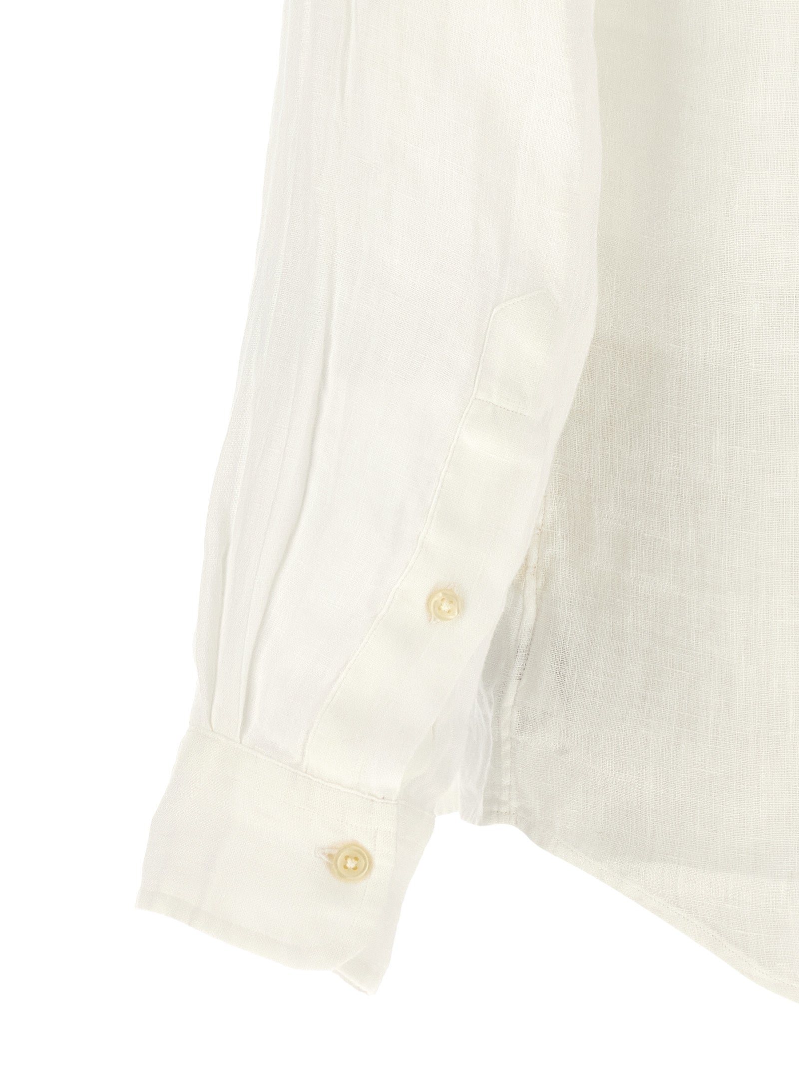 Chemise en lin blanche Polo Ralph Lauren avec col et manches longues, illustration du style élégant et décontracté.