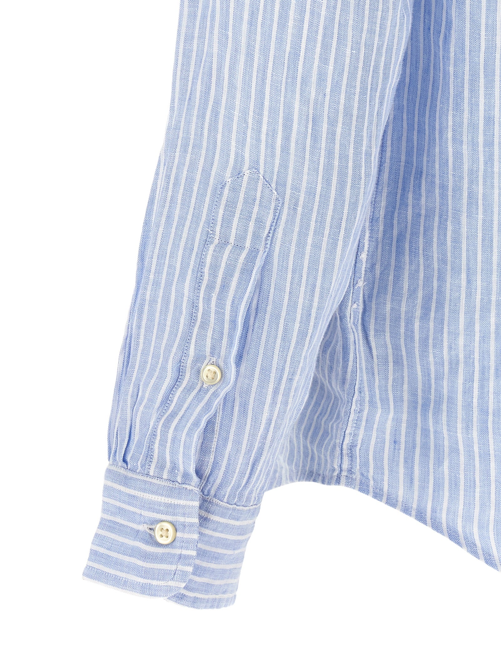 Chemise en lin bleu Polo Ralph Lauren, coupe décontractée, col classique, manches longues, tissu léger et respirant.