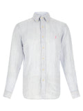 Chemise en lin bleu Polo Ralph Lauren, coupe élégante, col classique et manches longues, tissu léger et respirant.