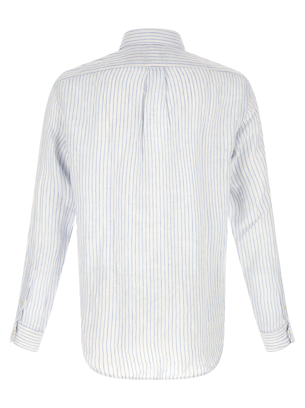Chemise en lin bleu Polo Ralph Lauren, coupe élégante, manches longues, col classique, tissu léger et respirant.
