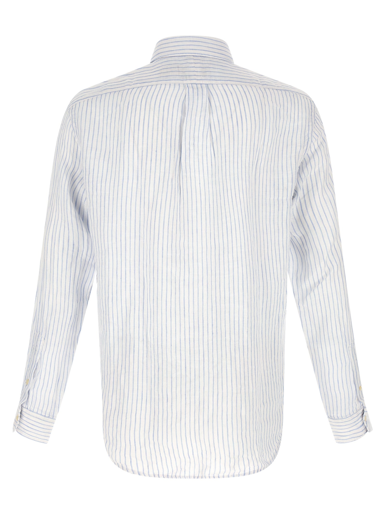 Chemise en lin bleu Polo Ralph Lauren, coupe élégante, manches longues, col classique, tissu léger et respirant.